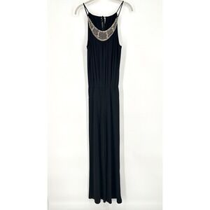 Julian Chang Black Beaded Jumpsuit Sz S Wide Leg Formal Evening Rhinestone Tie